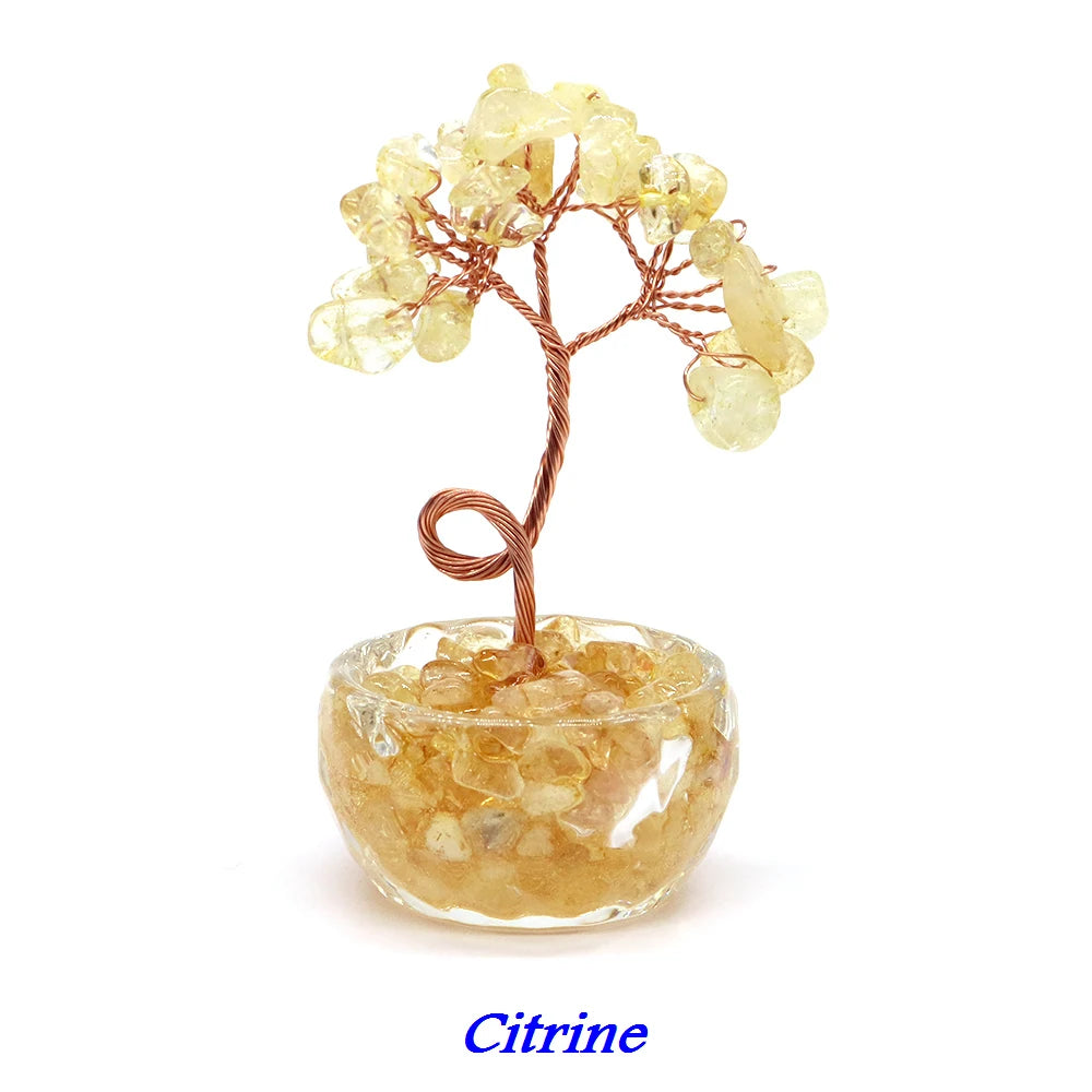 Natural Gemstone Crystal Lucky Tree With Gravel Stone Base Chakras Health Home Office Desk Living Room Crystal Decor Mini Sized