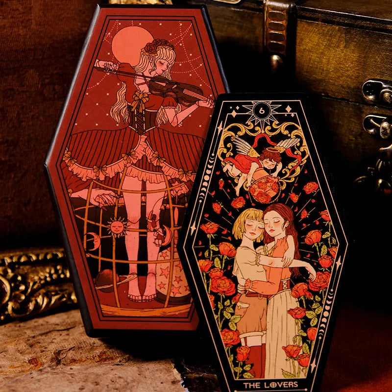 Aisling Irregular Coffin‑Shape Tarot Deck 78Pcs Dual Marseille Rider‑Waite Black‑core Cardstock Divination Game for Beginners