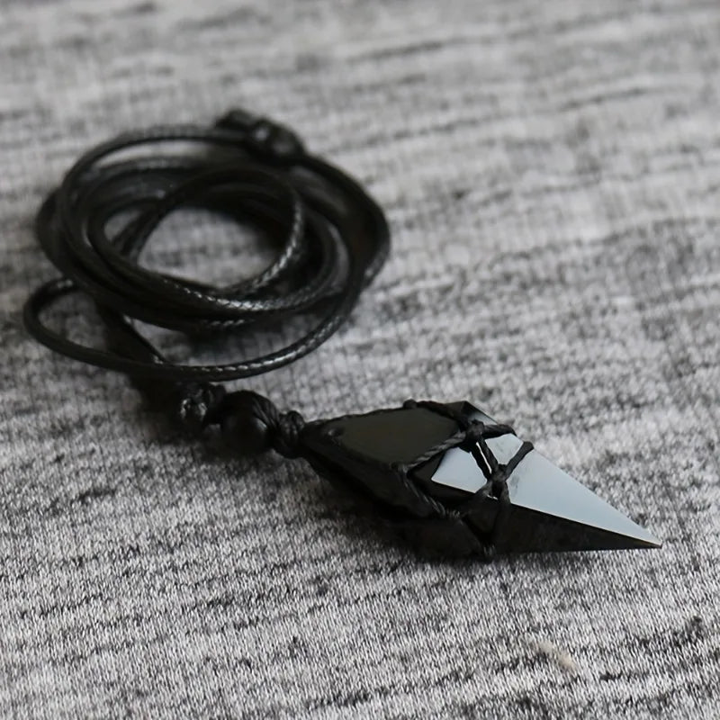 Black Obsidian Arrowhead Crystal Pendant Necklace Men Women Natural Stone Healing Crystal Wrap Cord Necklace Daily Wear Jewelry