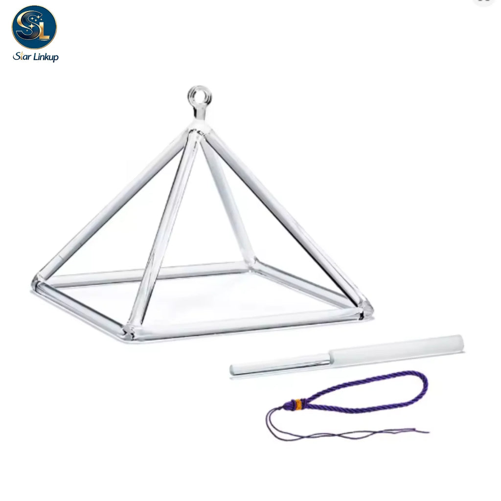 STAR LINKUP 8 Inch Color Clear Quartz Crystal Singing Pyramid for Meditation and Sound Healing with Free Mallet
