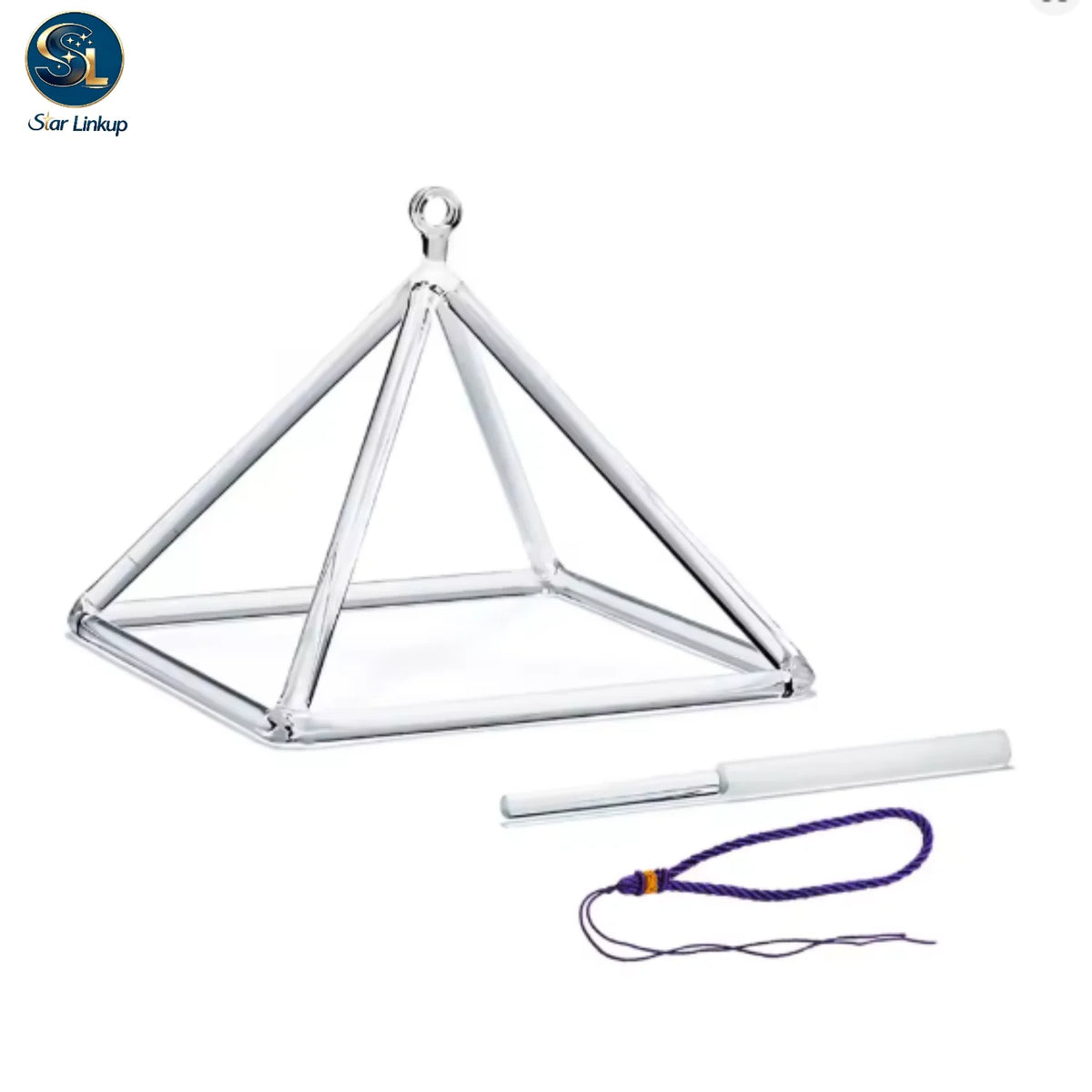 STAR LINKUP 8 Inch Color Clear Quartz Crystal Singing Pyramid for Meditation and Sound Healing with Free Mallet