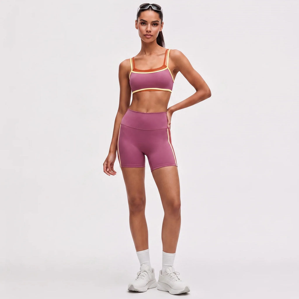 Color Block Contrast Trim Women Fitness Outfit Set Camisole Sports Bra High Elastic Flared Yoga Pants 2Pcs Sport SetSports Wear