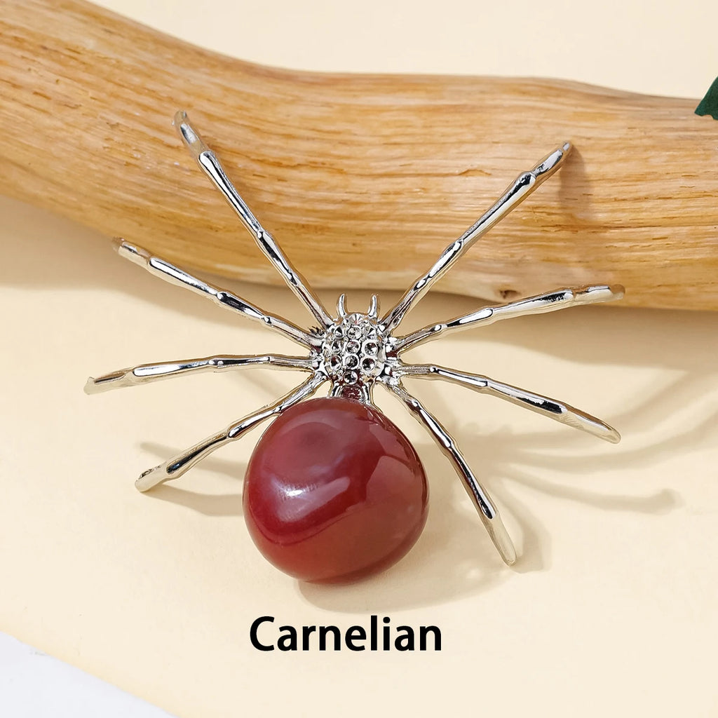 1 Pc Natural Crystal Tumbled Stone Spider Figurine – Halloween Prop, Home Desktop Decor, Handcrafted Ornament, Halloween Gift