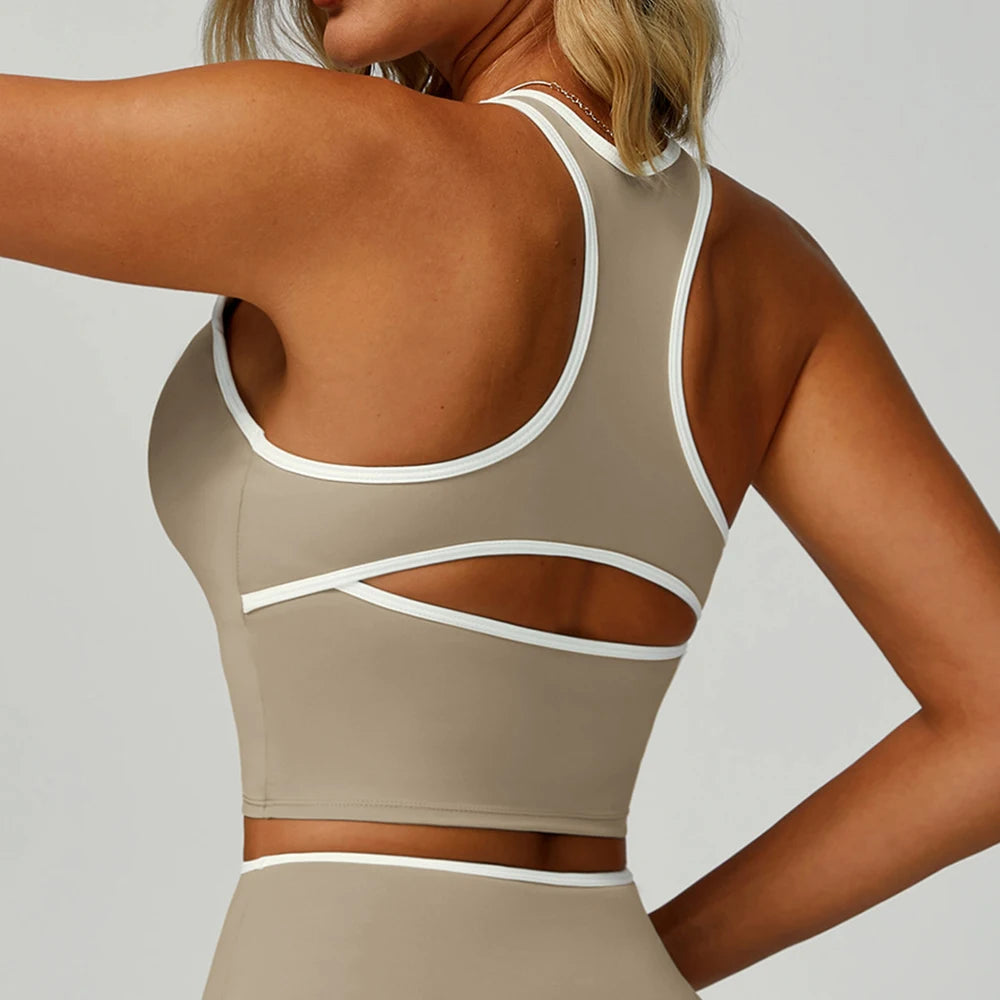 Color Block Sport Bra Yoga Vest Women High Strength Tight Top Comprehensive Training Gym Workout Yoga Underwear With Chest Pad