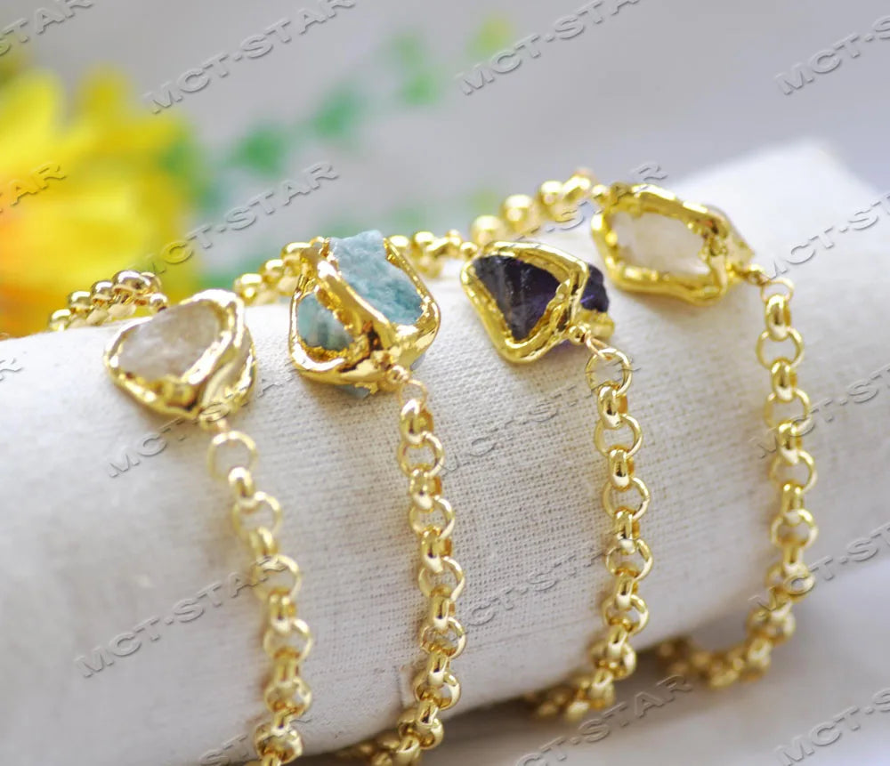Z12659 56'' 20mm Baroque Amethyst Aquamarine Crystal Gold-Plated Chain Necklace