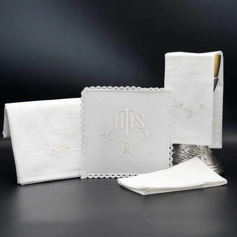 White Linen Altar Cloth With Cross Embroidery Pall Corporal Purificator Towel Catholicism Nine Fold Cloth For Church Supplies