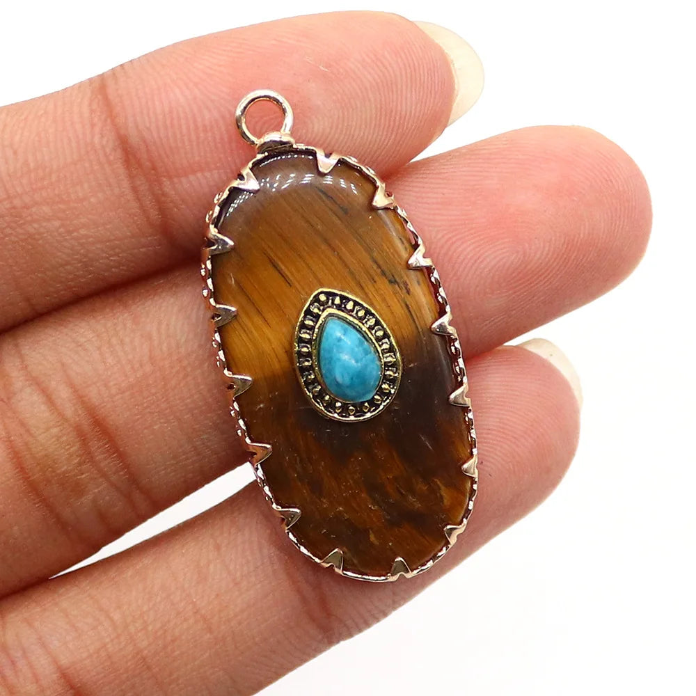 Natural Stone Dalmatian Jasper Oval Pendants Amethyst Turquoise Evil Eye Charms DIY Necklace Jewelry Making Supplies