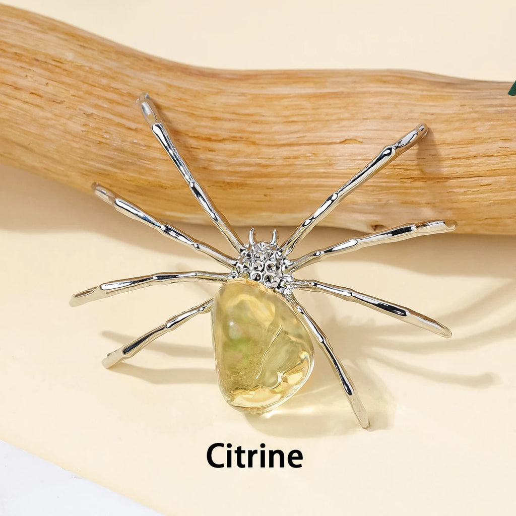 1 Pc Natural Crystal Tumbled Stone Spider Figurine – Halloween Prop, Home Desktop Decor, Handcrafted Ornament, Halloween Gift