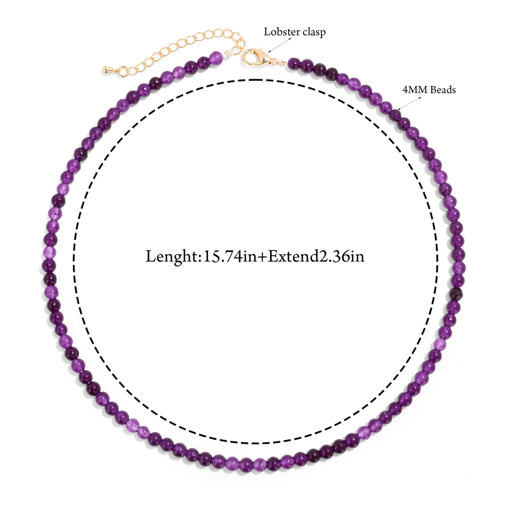 4mm Natural Amethysts Round Beads Necklace with Card for Women Female Healing Reiki Spiritual Energy Necklace Jewelry Gifts