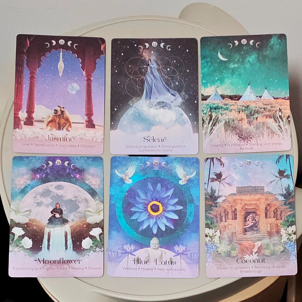 Lunar Magic Oracle Deck 40 Moon Cards 10.5*7.5cm Double-embossed, Moon Phases, Goddesses, Sacred Animals, Plants Spiritual Gift