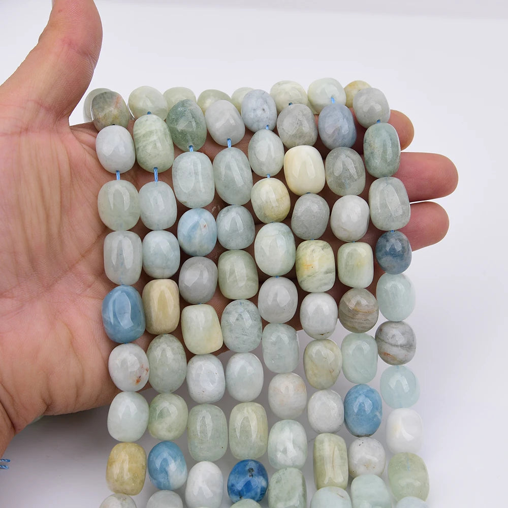 APDGG Natural Blue Aquamarine Gems Freefrom Egg Nugget Loose Stone Beads 16'' Strands Jewelry Making DIY