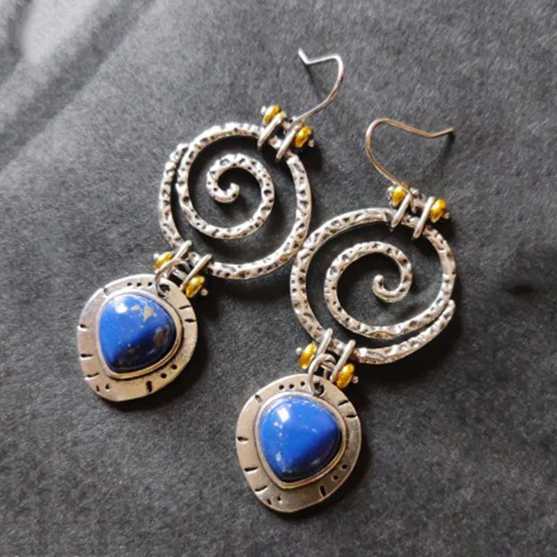 DIY accessories European and American cross-border creative circle ethnic style earrings, personalized natural lapis lazuli holl