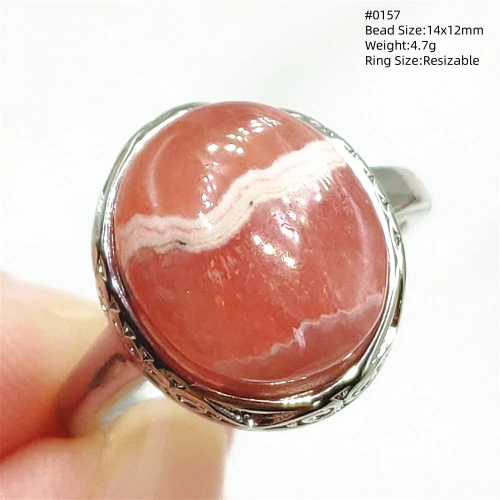 Natural Red Rhodochrosite Adjustable Ring Jewelry Rose Rhodochrosite 925 Sterling Silver Women Oval Bead AAAAA