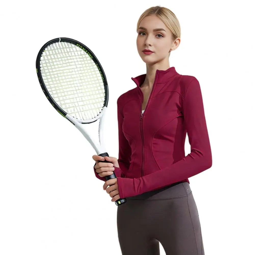 Yoga Clothes Thumb Hole Sleeves Yoga Top Women Long Sleeve Workout Tops Quick Dry Full Zip Crop Jackets Athletic for Running