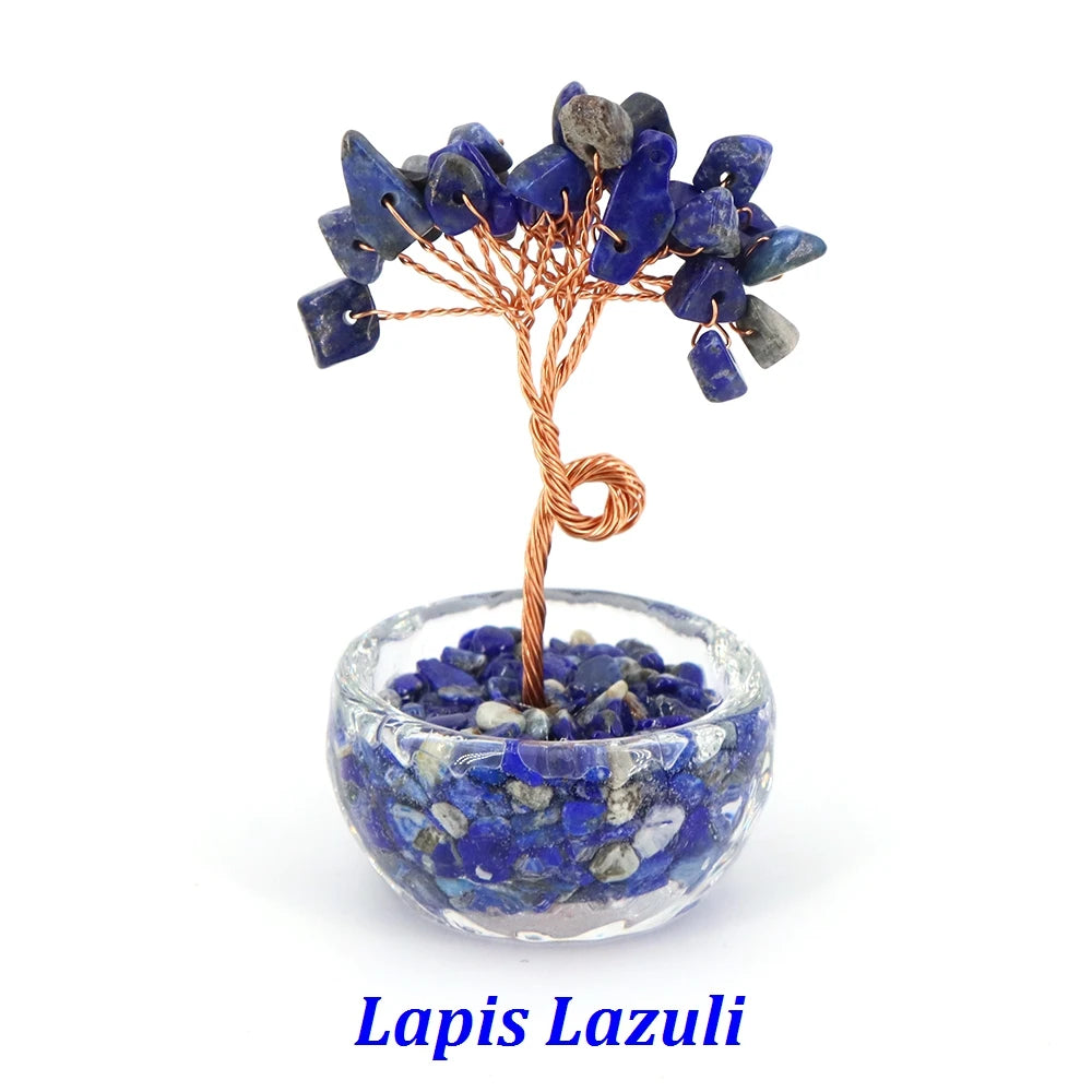 Natural Gemstone Crystal Lucky Tree With Gravel Stone Base Chakras Health Home Office Desk Living Room Crystal Decor Mini Sized