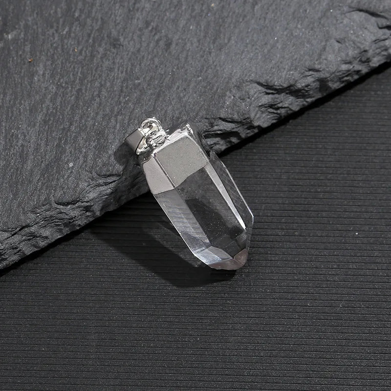 Natural Clear Quartz Crystal Pendant Electroplated Polished Raw Stone Energy Healing Point Charm for DIY Jewelry Making Necklace