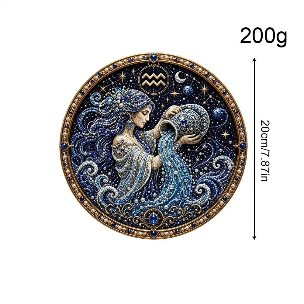 12 Zodiacs Signs Pearl Art Kit Round Constellation Themed DIY Beaded Artwork Astrology Wall Decor Craft Set for Zodiacs Lovers