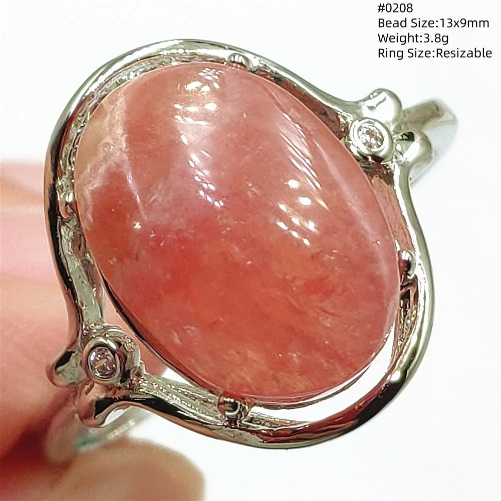 Natural Red Rhodochrosite Adjustable Ring Jewelry Rose Rhodochrosite 925 Sterling Silver Women Oval Bead AAAAA