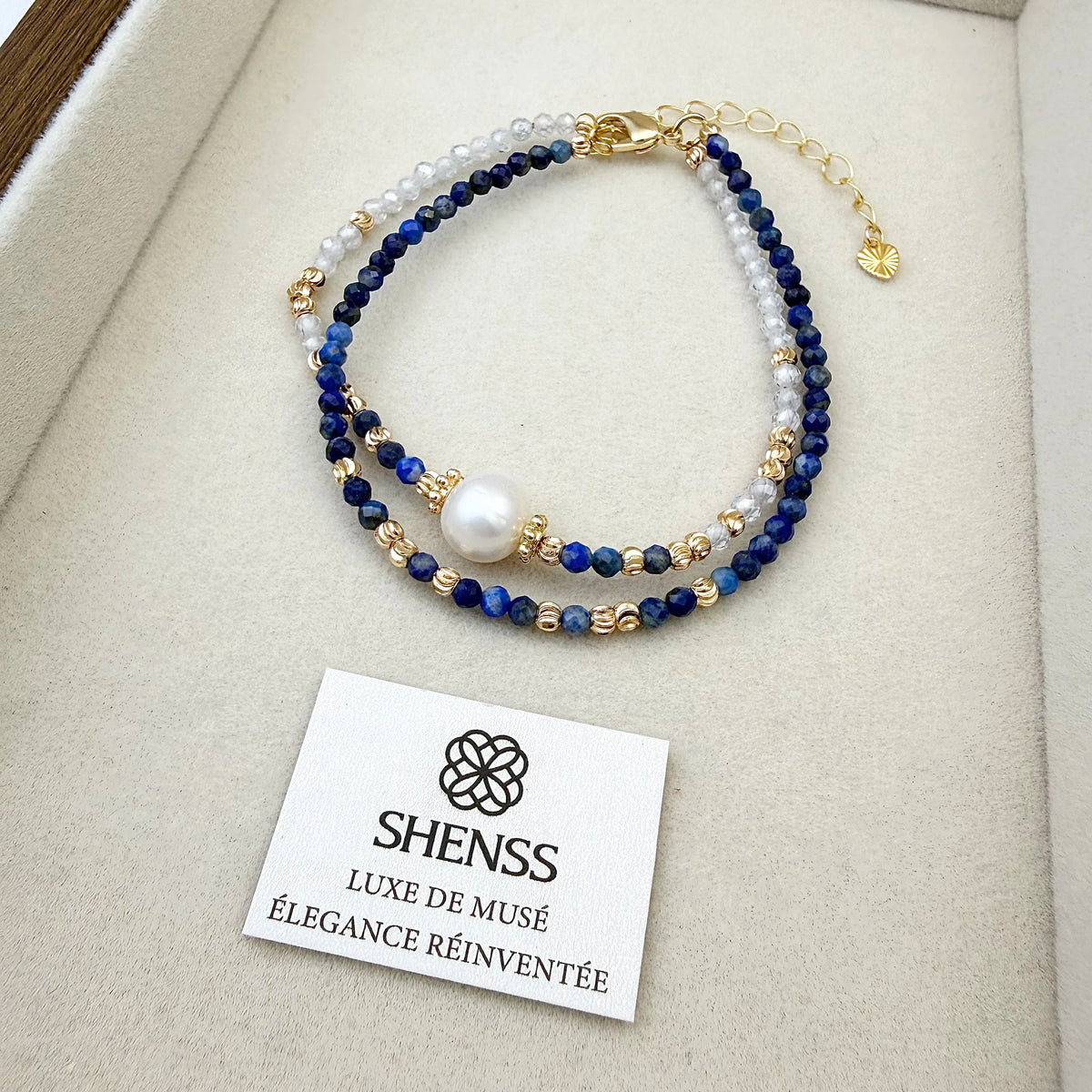 Lapis Lazuli & Zircon Pearl Jewelry Set Luxury Blue-White Contrast Necklace Bracelet Earrings Elegant Versatile Gift for Her