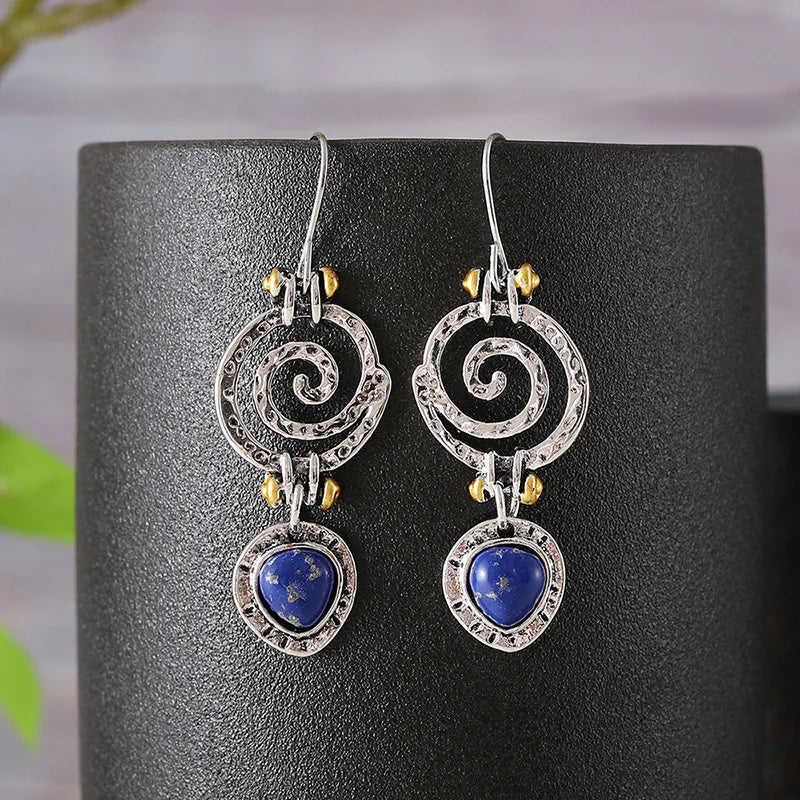 DIY accessories European and American cross-border creative circle ethnic style earrings, personalized natural lapis lazuli holl