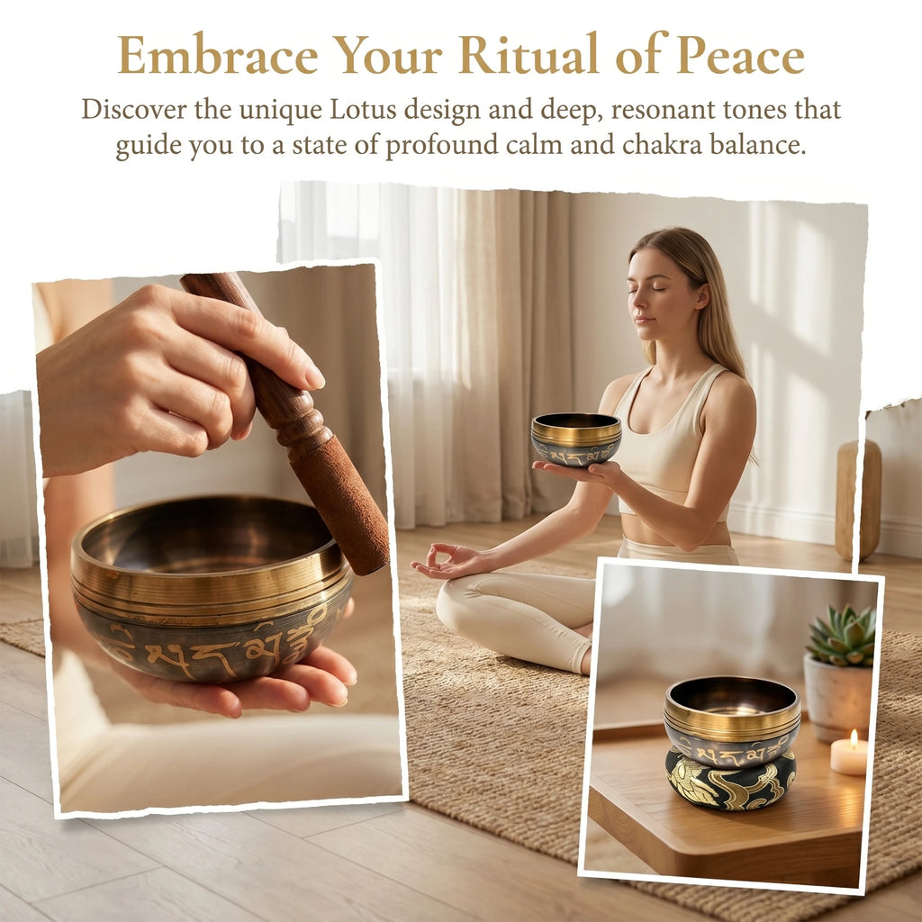 Miwayer Lotus Tibetan Singing Bowl Set, Unique Gift for Meditation Yoga Relaxation & Chakra Healing