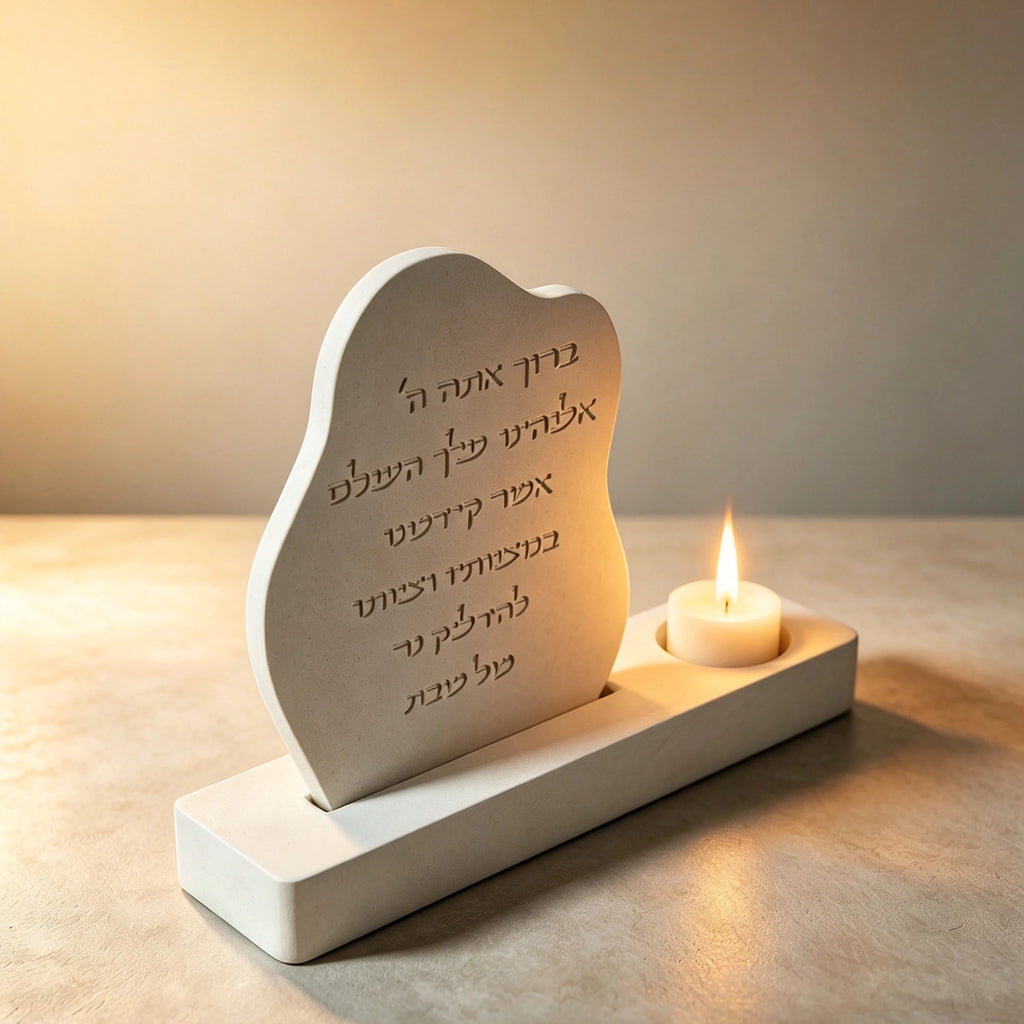 Jewish Shabbat Candle Holder Silicone Mold Hebrew Engraving Plaque Concrete Mold Jesmonite Resin DIY Craft Mold
