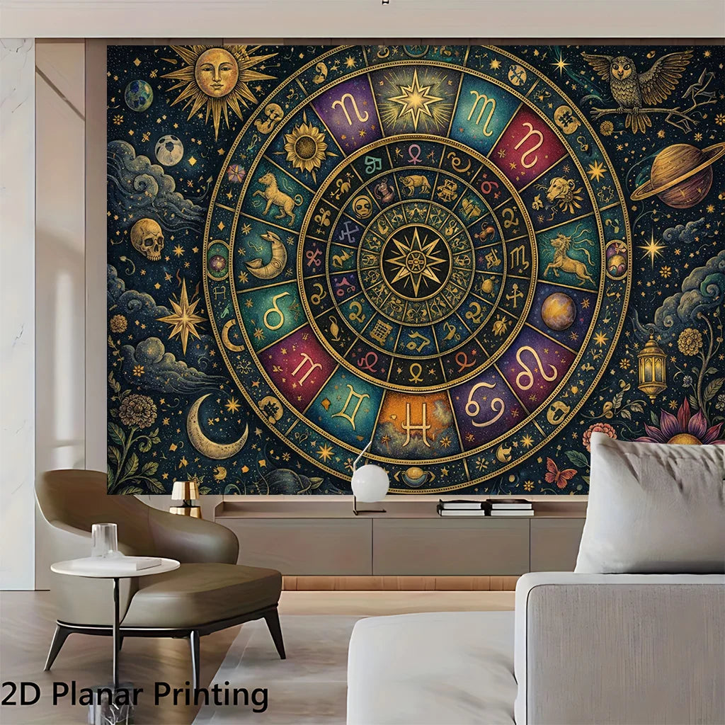 Cosmic Zodiac Constellation Tapestry Boho Galaxy Wall Art Celestial Astrology Decor Room Hanging Mystical Gift