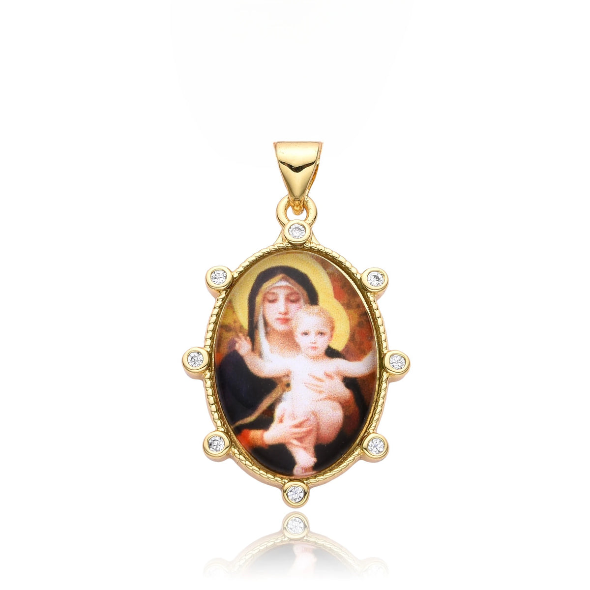 Gold Plated Enamel Virgin Mary Pendant Sacred Heart of Jesus Zirconia Edges Medal Necklace Divine Child Charms Catholic Jewelry