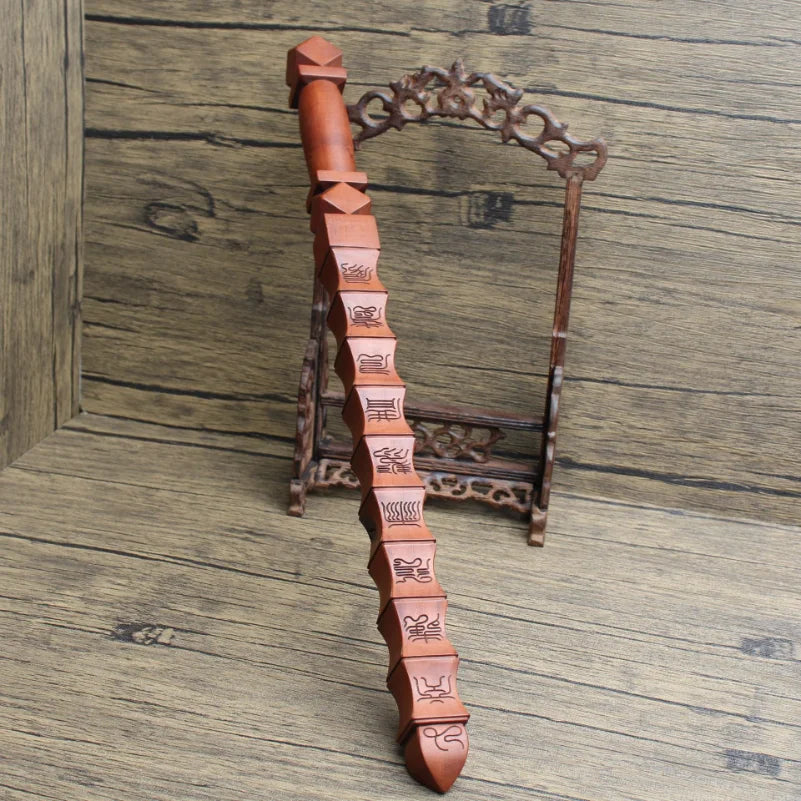 40cm Taoist Supplies Cross Heavenly Scripture God-Beating Whip, Thunder Jujube Wood Nine-Section Whip, Jujube Wood Ritual Implem
