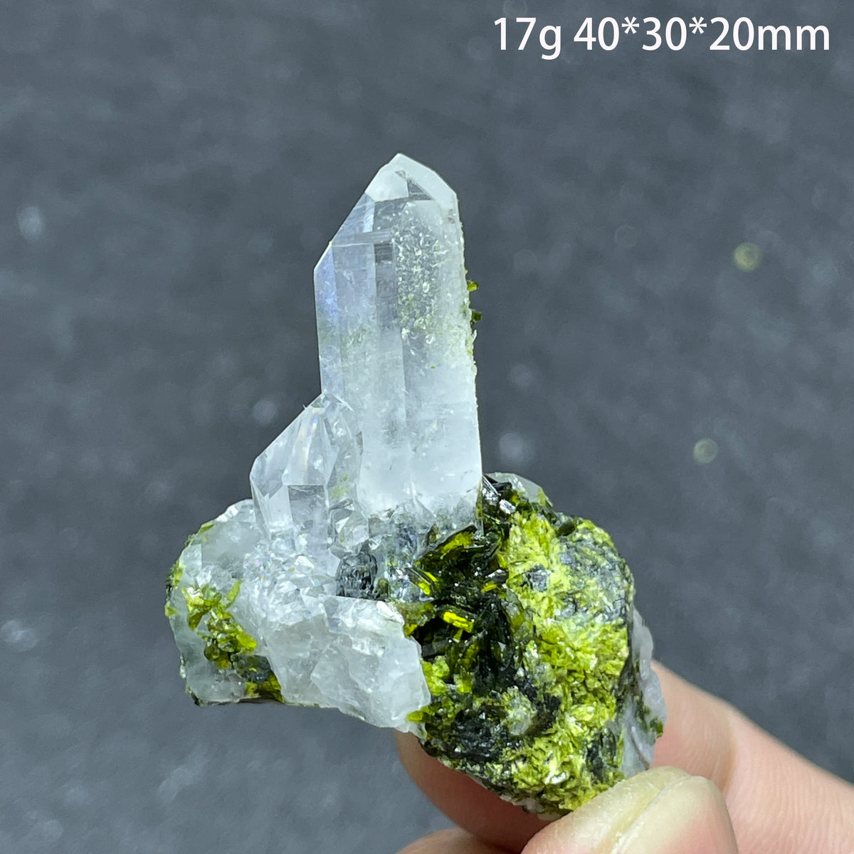 Natural Green Epidote with Clear Quartz Crystal Symbiosis Rough Specimen Healing Teaching Stone for Home Decor