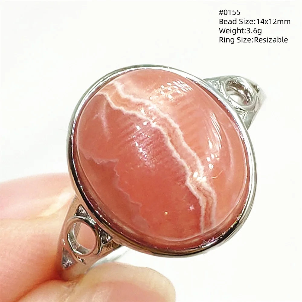 Natural Red Rhodochrosite Adjustable Ring Jewelry Rose Rhodochrosite 925 Sterling Silver Women Oval Bead AAAAA