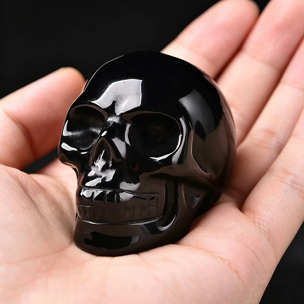 2 Inch Natural Crystal Skull Figurine Hand Carved Gemstone Amethyst Skull Statue Home Desk Decor Ornament Halloween Gift