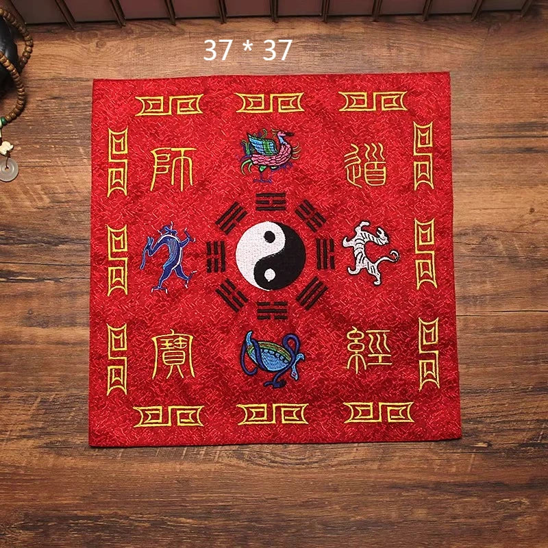 Double-layer Jacquard Silk Satin Fabric Scripture Cloth/Embroidered Eight Trigrams Cranes Four Divine Beasts Scripture Bag Cover