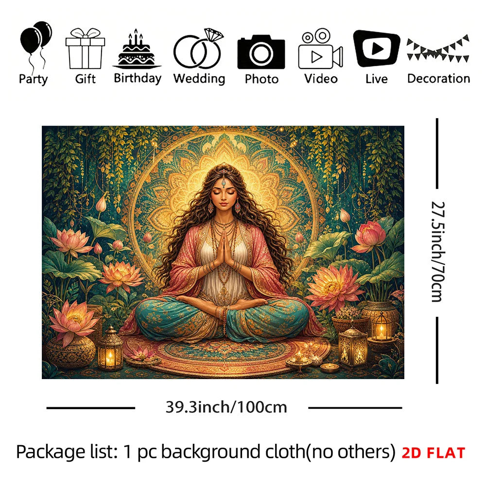 Yoga Meditation Woman Lotus Tapestry Wall Hanging, Bohemian Mandala Spiritual Art for Living Room Sofa Background Wall Decor