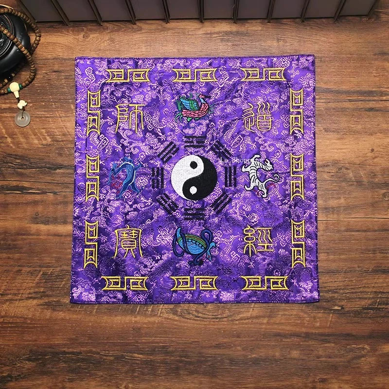 Double-layer Jacquard Silk Satin Fabric Scripture Cloth/Embroidered Eight Trigrams Cranes Four Divine Beasts Scripture Bag Cover