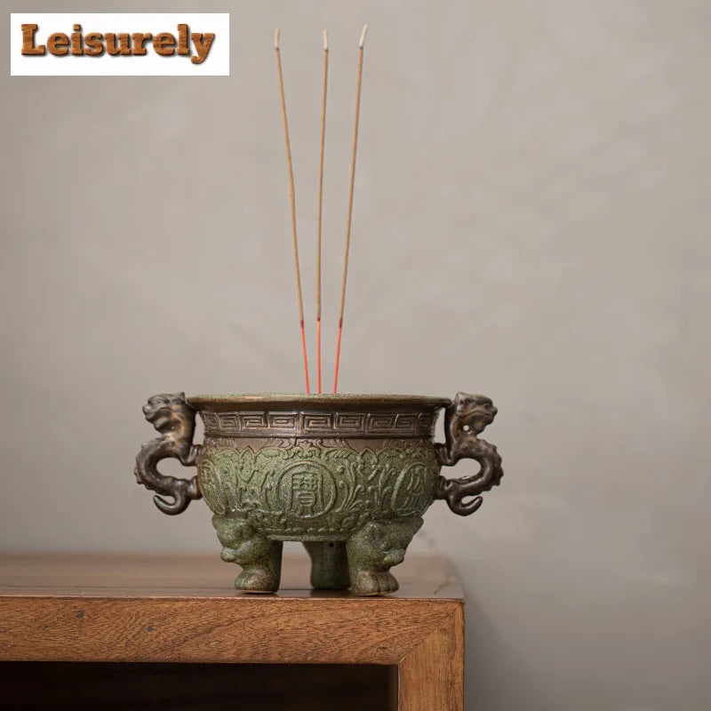 Antique Kiln Change Green Field Incense Stove Treasure Bowl Line Aromatherapy Furnace Consecrate Buddha Triangle Holder Ornament