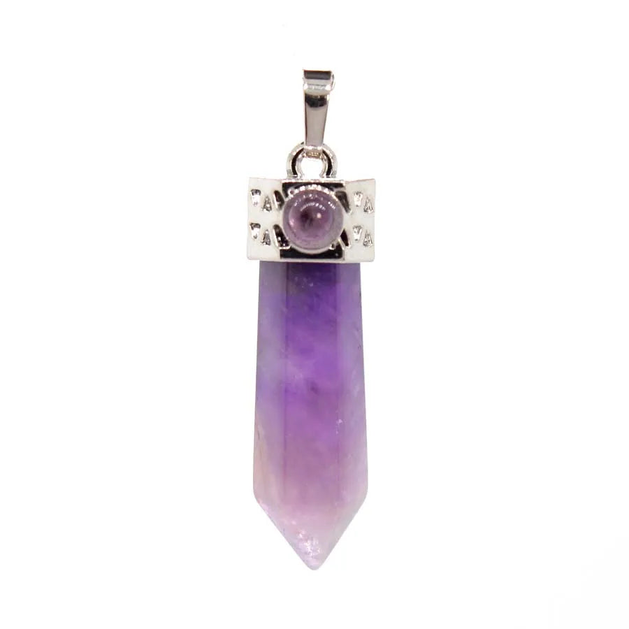 Natural Healing Amethyst Crystal Hexagonal Stone Pendants For Women Necklace DIY Rose Quartz Lapis Lazuli Agate Pendant Jewelry