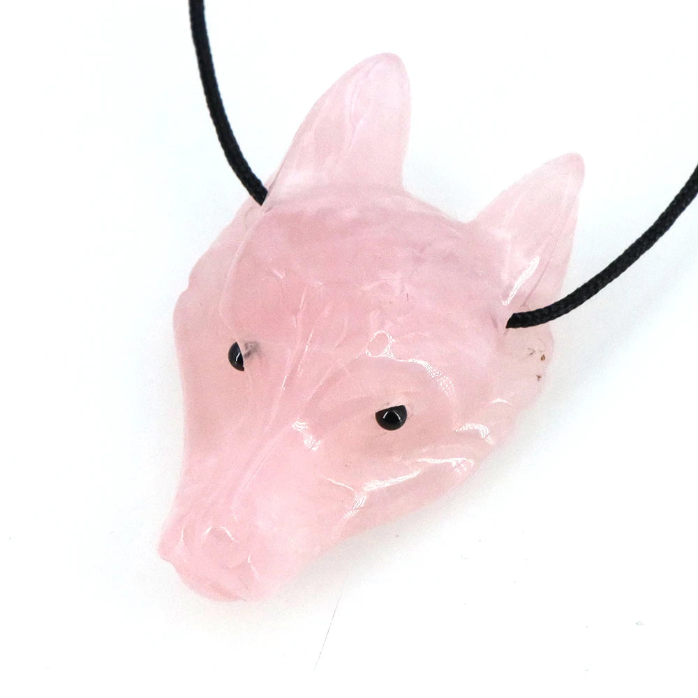 40mm Wolf Head Stone Pendant Natural Healing Crystals Statue Hand Carving Gemstone Wolves Animal Figure Jewelry Making Necklace