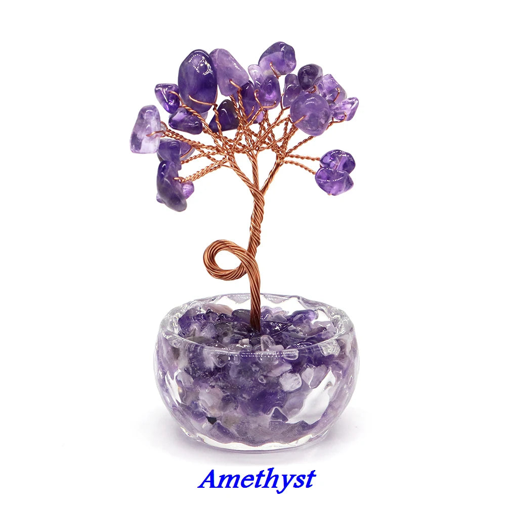 Natural Gemstone Crystal Lucky Tree With Gravel Stone Base Chakras Health Home Office Desk Living Room Crystal Decor Mini Sized