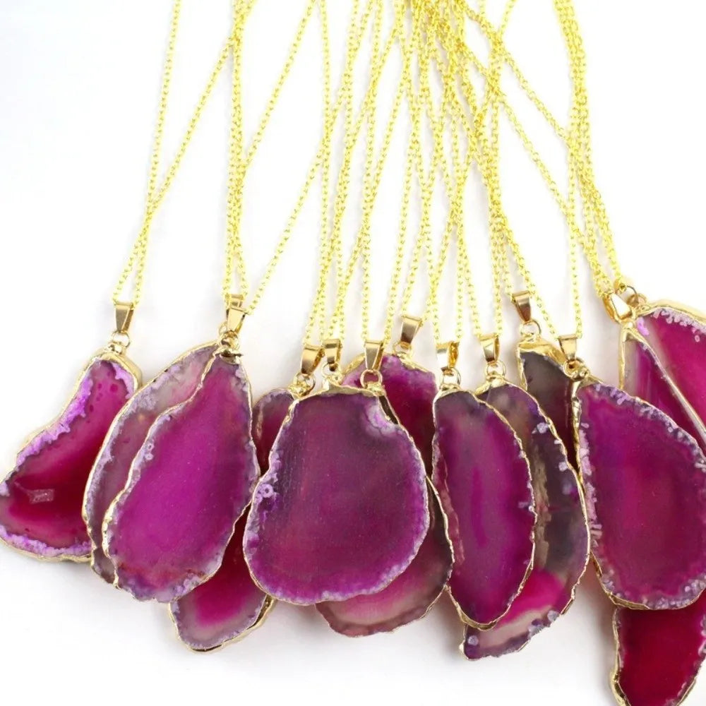 60*40mm Irregular Agate Geode Plated Gold Edged Polished Crystal Slice Handmade DIY Jewelry Making Agate Wind Chime Meditation