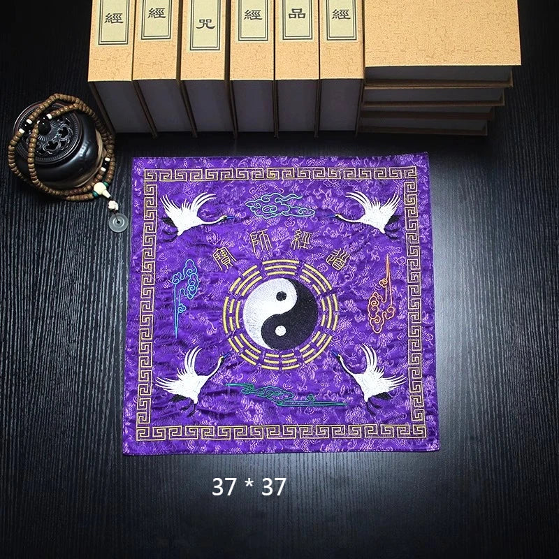 Double-layer Jacquard Silk Satin Fabric Scripture Cloth/Embroidered Eight Trigrams Cranes Four Divine Beasts Scripture Bag Cover