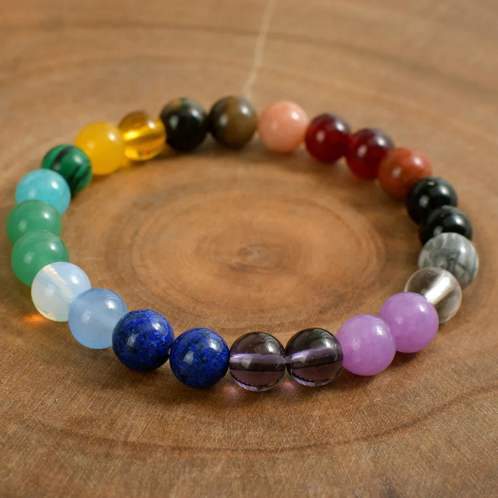 7 Chakra Bracelet For Women Men 8MM Natural Stone Crystal Beads Elastic Chain Bangle Meditation Healing Reiki Jewelry Gift