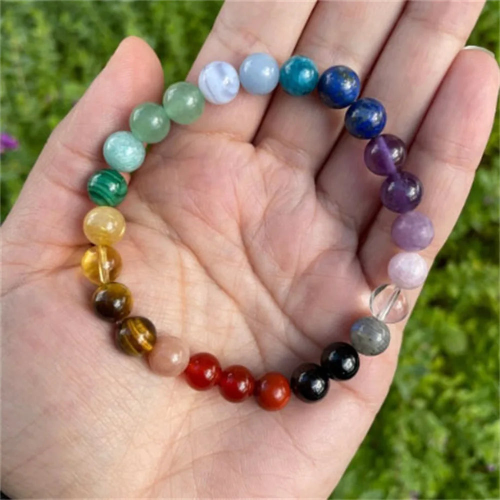 7 Chakra Bracelet For Women Men 8MM Natural Stone Crystal Beads Elastic Chain Bangle Meditation Healing Reiki Jewelry Gift