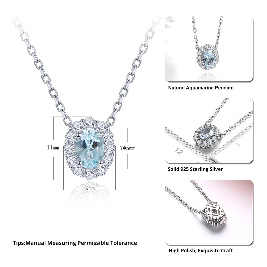 Natural Aquamarine Sterling Silver Pedant Oval Cutting Genuine Gemstone S925 Romantic Fine Jewelrys Daily Style Birthday Gifts