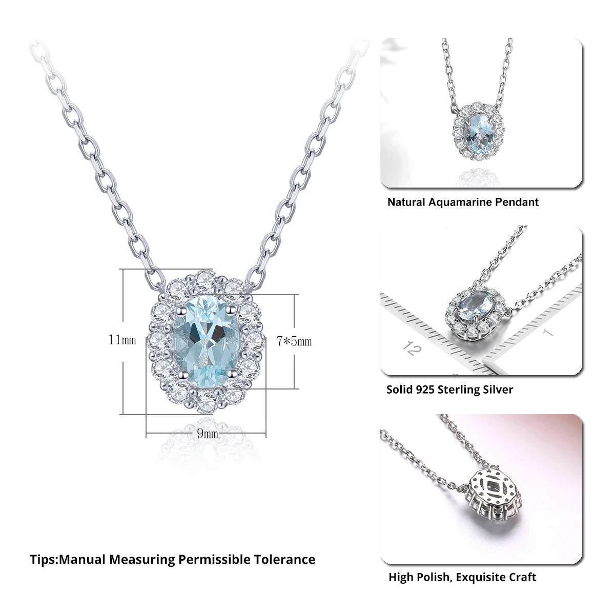 Natural Aquamarine Sterling Silver Pedant Oval Cutting Genuine Gemstone S925 Romantic Fine Jewelrys Daily Style Birthday Gifts