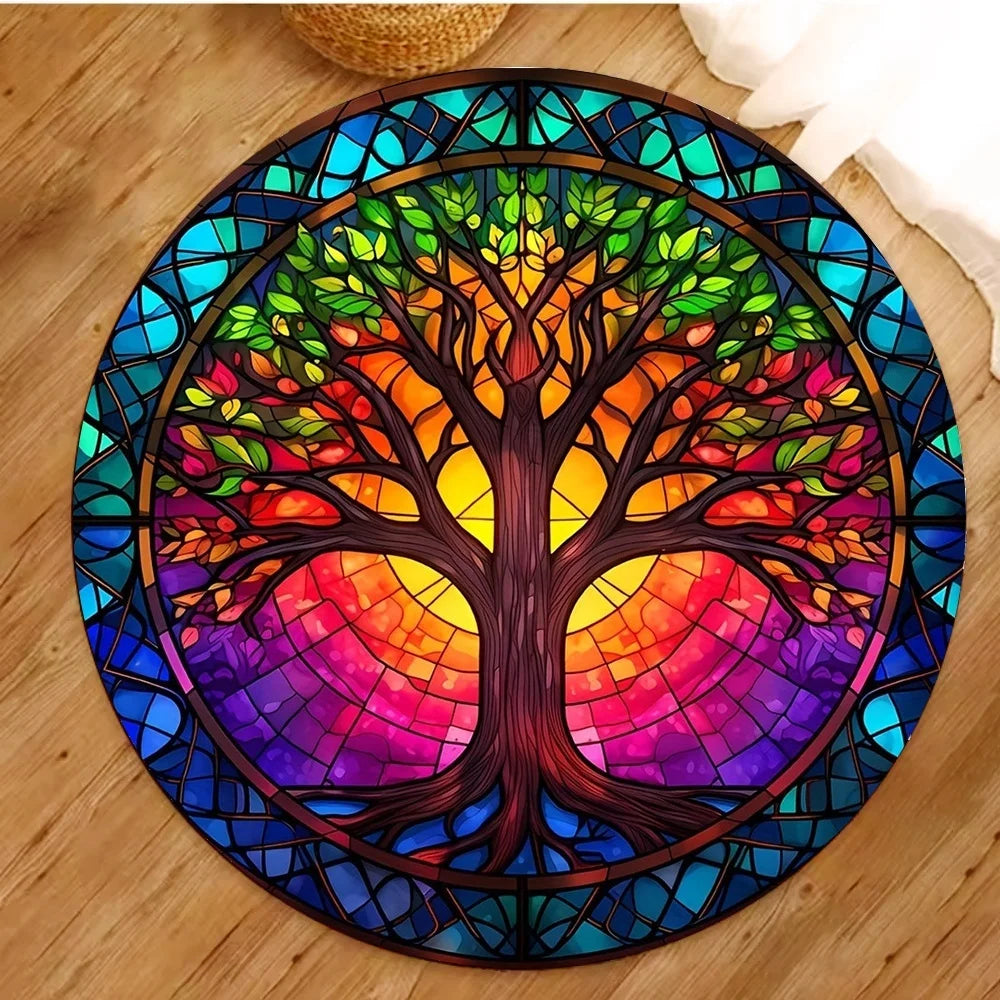 Tree of Life Round Rugs Yoga Floor Mat Nature Mandala Design Circle Carpet Home Living Room Bedroom Decor Ancient Spiritual Rug