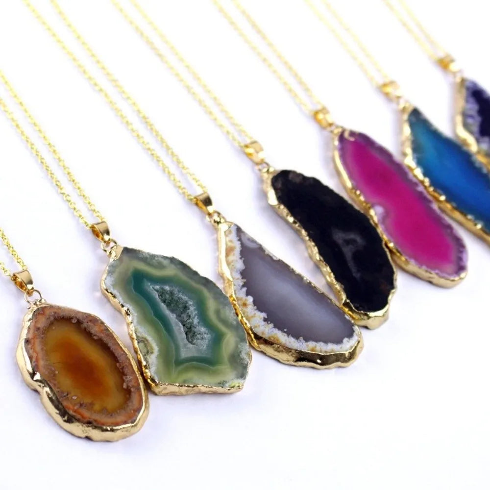 60*40mm Irregular Agate Geode Plated Gold Edged Polished Crystal Slice Handmade DIY Jewelry Making Agate Wind Chime Meditation