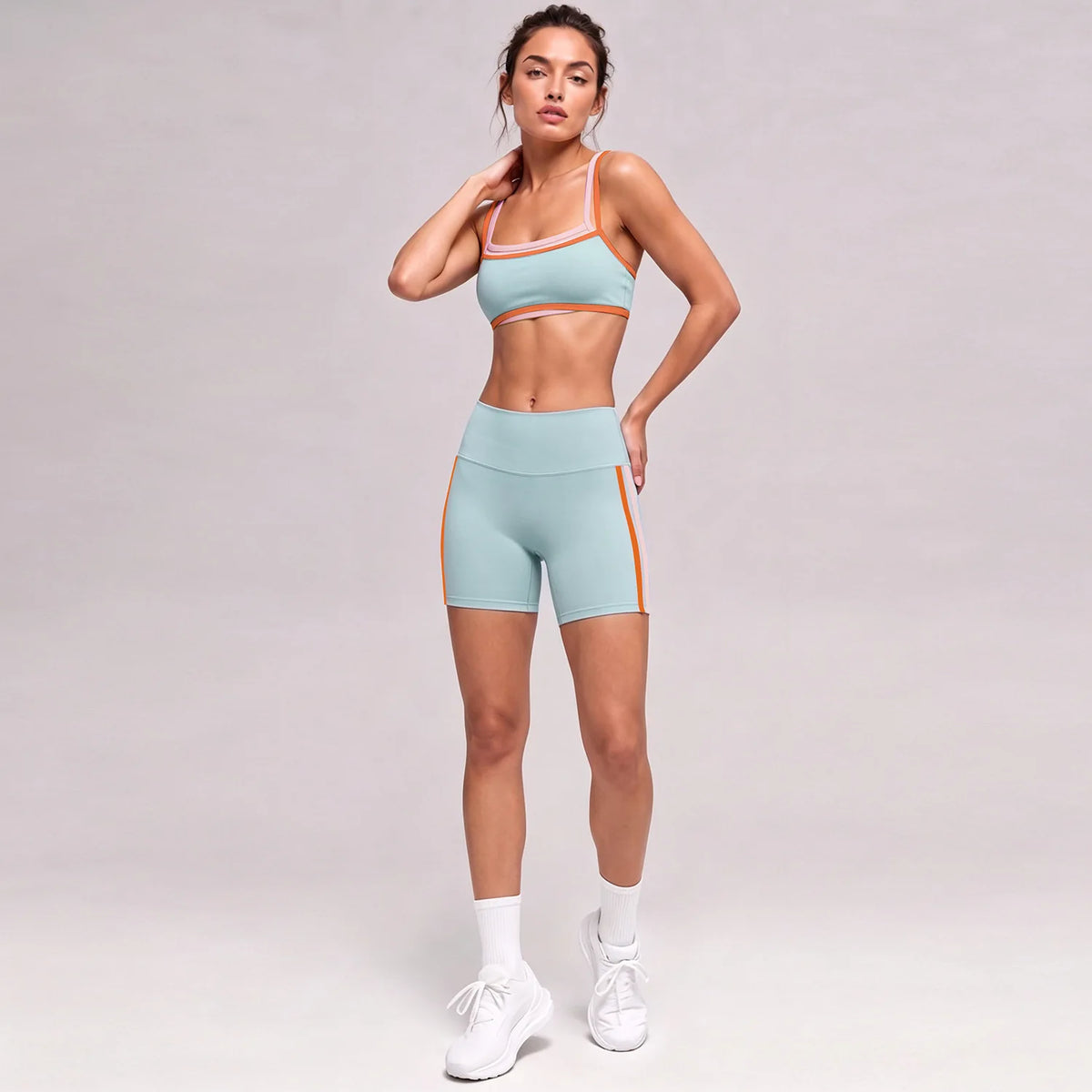 Color Block Contrast Trim Women Fitness Outfit Set Camisole Sports Bra High Elastic Flared Yoga Pants 2Pcs Sport SetSports Wear