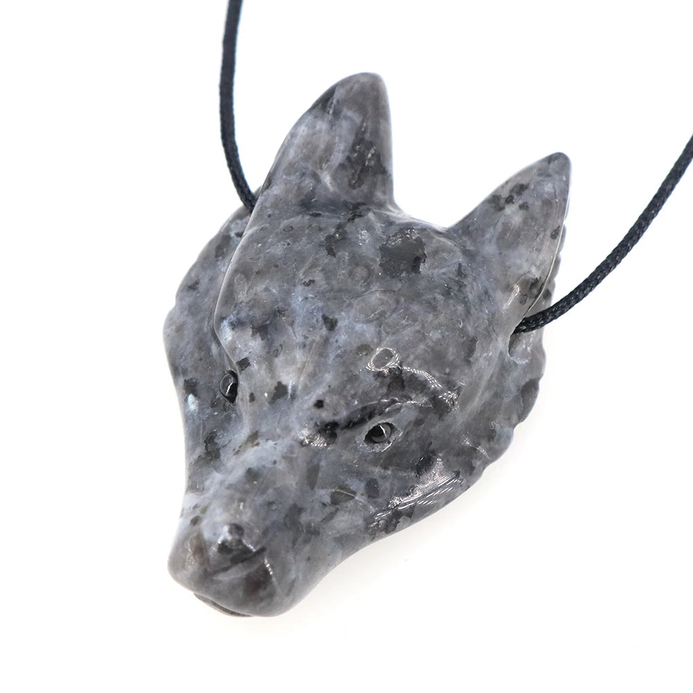40mm Wolf Head Stone Pendant Natural Healing Crystals Statue Hand Carving Gemstone Wolves Animal Figure Jewelry Making Necklace