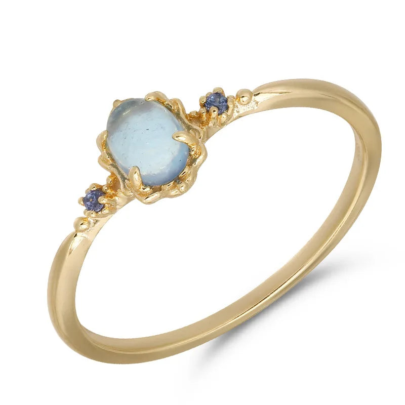 LAMOON Vingtage Natrual Aquamarine Gemstone Ring For Women Light Blue Stone Ring 925 Sterling Silver Gold Plated Fine Jewelry